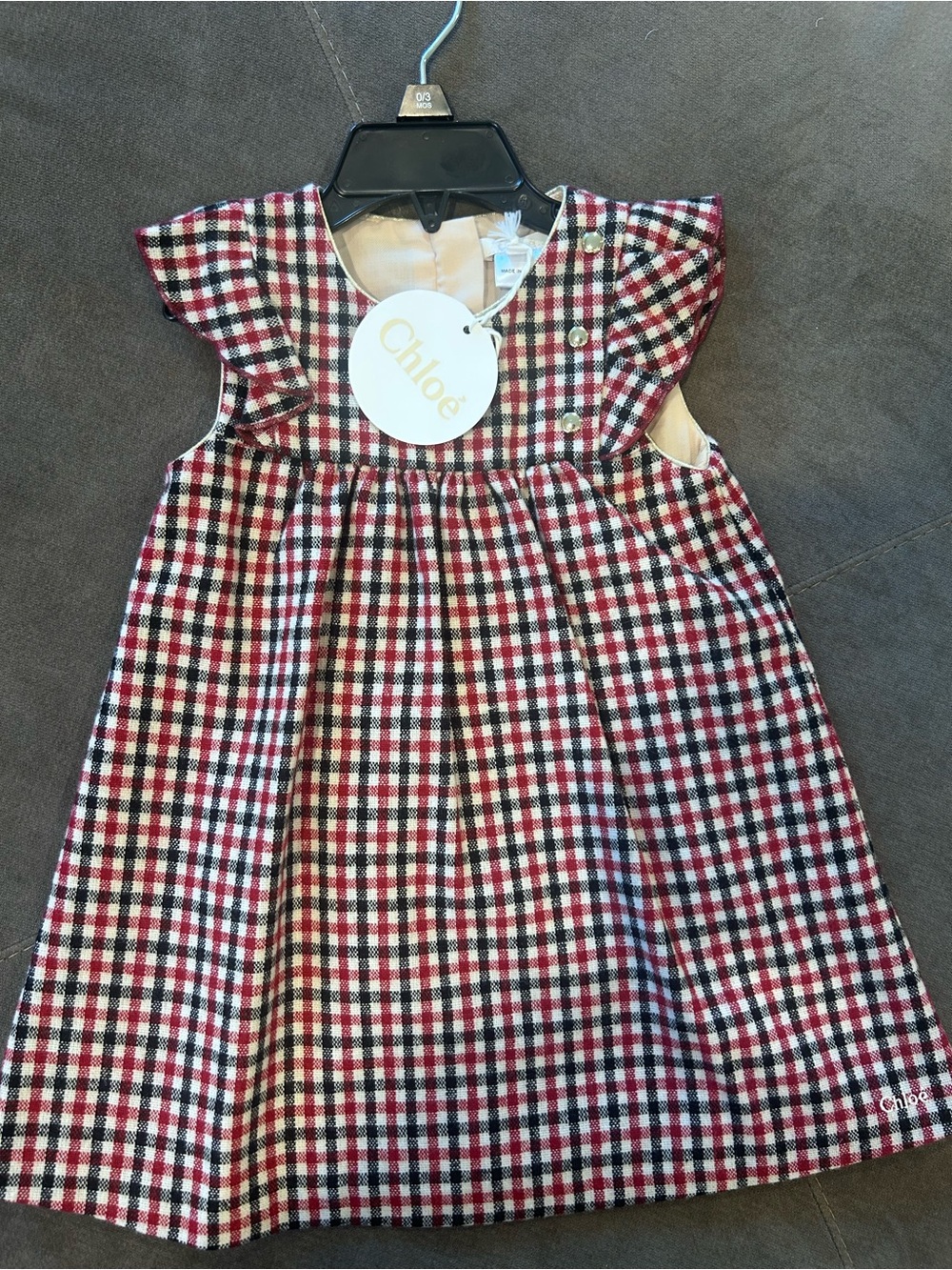 Chloe Girls' Red Plaid Flutter Sleeve Dress Size 2T New